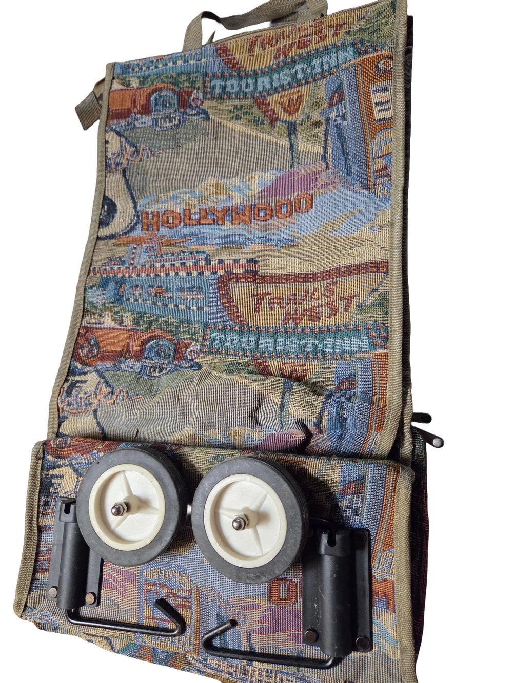 Travel-Inspired Route 66 Tapestry Rolling Organizer Bag - Beige Multi